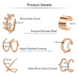 Mayhoop 12 Pieces Ear Cuff Clip On Cartilage Earrings Stainless Steel Ear Cuff Face Piercings Fake Cartilage Hoop Fake Lip Piercing for Men and Women, Stainless Steel