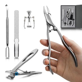 Long Handle Ingrown Nail Clippers, Large Wide Jaw Opening Nail Clippers for Seniors, Professional Heavy Duty Nail Treatment Pedicure Tool Kit, Stainless Steel Nail File Lifter