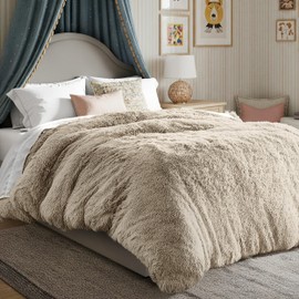 Bare Home Shaggy Fleece Duvet Cover - Boho Plush Duvet Cover - Super Soft & Luxury - Hidden Zipper Closure - All Season Bedding (King/Cal King, Sand)