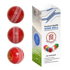 Mozi Sports Wind Cricket Balls - Indoor & Outdoor Soft Training Cricket Balls for Skills Coaching Practice (3x Wind Red Balls)