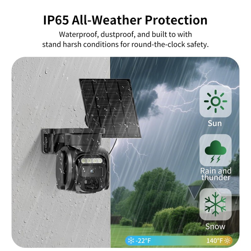 4G LTE Cellular Solar Powered Security Camera Wireless Outdoor, No