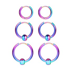 Surgical Stainless Steel Hoop Earrings 10mm/12mm/14mm Small Huggie Ball Bead Hoop Earrings for Women and Men (F: Colour (Diameter 10mm/12mm/14mm),3 Pairs)