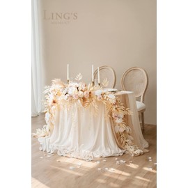 Ling's moment 9FT Eucalyptus and Willow Leaf Garland with White Flower, Handcrafted Wedding Sweetheart Table Centerpieces Head Table Decor Arch Backdrop Decorations for Wedding | Beige