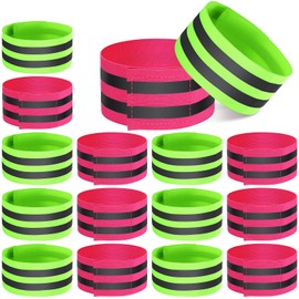 16 Pieces Reflective Bands Reflector Bands for Wrist, Arm, Ankle, Leg, High Visibility Reflective Gear Safety Reflector Tape Straps for Night Walking, Cycling and Running (Green, Pink)