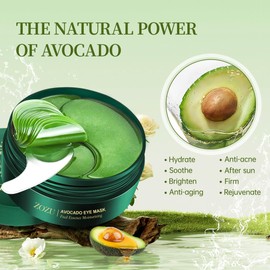 60Pcs Augenpads+2 Lippenmaske,Augenpads Gegen Augenringe,Eye Patches Mit Avocado,Augenpads Hyaluron,Augenringe Entfernen Eye Pads,Mindern Falten und Schwellungen