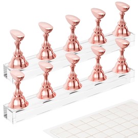 Soporte de acrílico para uñas, soporte magnético para práctica de uñas, 54 piezas, masilla adhesiva reutilizable para pintura de bricolaje, kit de soporte de uñas (oro rosa)