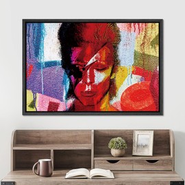 SIGNWIN Framed Framed Canvas Wall Art David Bowie Ziggy Stardust Colorful Collage Graffiti & Street Art Famous People Pop Art Modern Urban Multicolor for Living Room, Bedroom, Office - 16"x24" Black