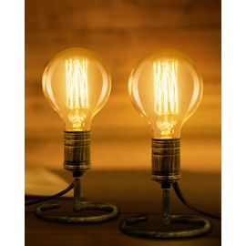 Small Table Lamp, Vintage Desk Lamps for Bedrooms Set of 2, Rustic Bronze Finish E26 Edison Bulb Lamp Base Holder with Plug, Cute Night Lamps Decor for Nightstand, Bedside, Desk, Living Room(NO Bulb)