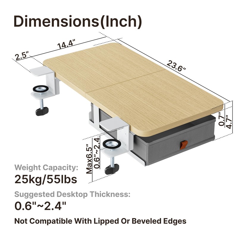 PEGZONE Desk Extender Tray, 24" x 14.4" Clamp On Desk