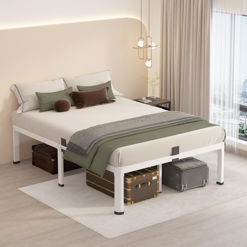 MAF 18 Inch Full Size Bed Frame White with Round
