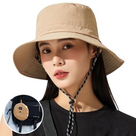 Tyuodna Bucket Hat for Men Women,Waterproof Summer Hats for Men,UV Protection Women's Sun Hats for Camping Walking Hiking Golf Fishing (Waterproof Nylon, Khaki)