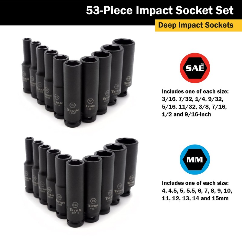 Titan 46053 1/4-Inch Drive SAE & Metric Impact Socket Set