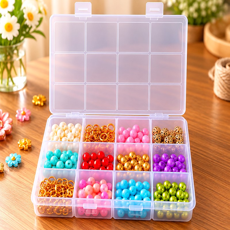 Clear Plastic Jewelry Organizer Box for Beads & Small Accessories
