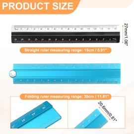 HARFINGTON Folding and Straight Ruler Kit 30/15cm Metric Aluminum Alloy Plastic Protractor Foldable Angle Ruler for Home Classroom Office, Blue