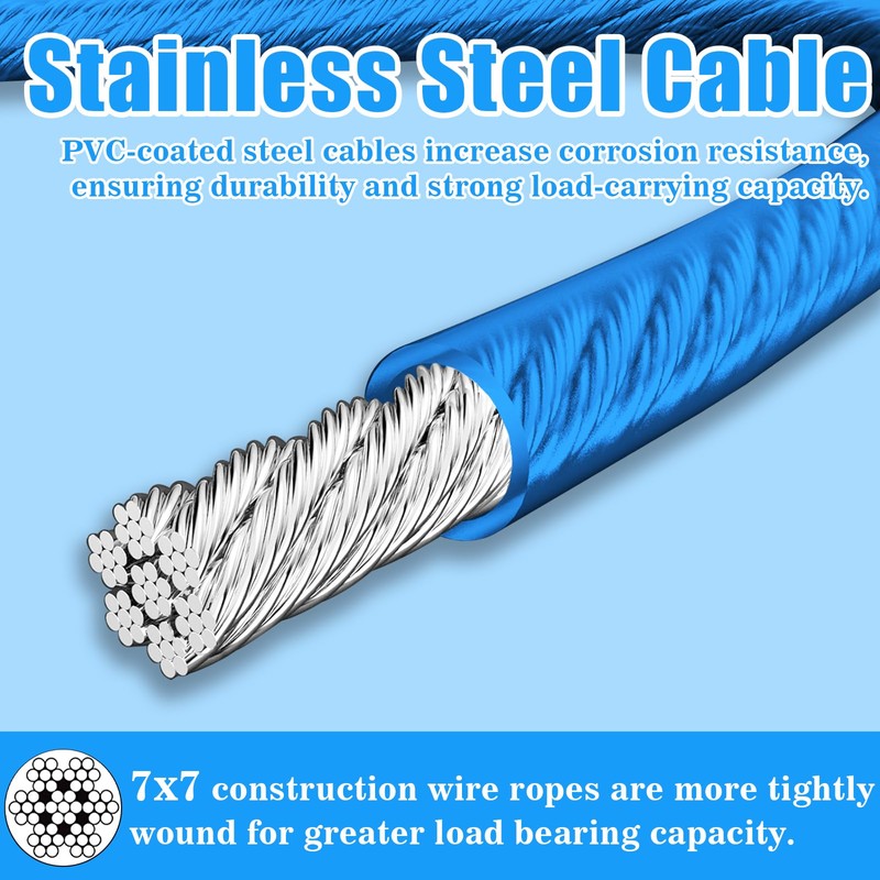 VIVBOO Stainless Steel Cable & Wire Rope 3/16" Vinyl Coated