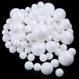 Pllieay 100 Pieces 5 Sizes White Foam Balls Polystyrene Craft Balls Art Decoration Foam Balls for DIY Art Craft, School Projects and Easter Party Decoration