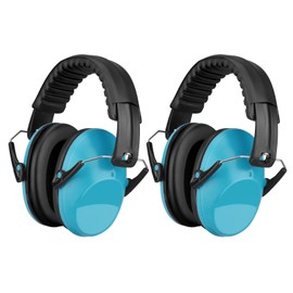HOTOIQ Kids Protective Earmuffs, 2 Pack Foldable Hearing Protectors Adjustable Headband Ear Muffs for Children and Adults,Noise Reduction Earmuffs for Sleeping,Studying,Shooting(Blue)