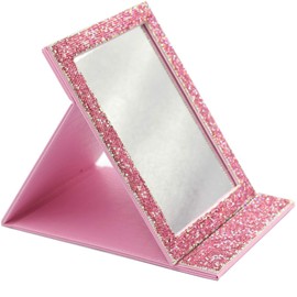 Bestbling Bling - Espejo portátil plegable de viaje con espejo de maquillaje de pie para cosméticos y belleza (rosa)