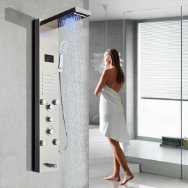ELLO&ALLO Shower Panel Tower System Stainless Steel LED Head Rain w/Body Jets