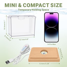 MoonOrange Mini Betta Fish Tank Kit with LED Light Base, Small Fish Bowl for Temporary Space, 0.2 Gallon Stackable Cube Tank with Betta Leaf for Small Fish, Insect, Shrimp, Crab, Spider (Kit-1)