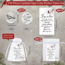 50 Set Cardinal Memorial Coins Angel Sign Gifts Set Include Cardinal Funeral Pocket Token Memorial Sign Poem Cards and White Organza Bags for Angel Charms Wedding Funeral Memory Presents Family