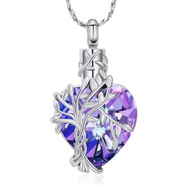 Imrsanl Cremation Jewelry Tree of Life Heart Urn Necklace for Men Women Keepsake Urn Memorial Ash Jewelry Gifts Urn Pendant Ashes Holder (Silver-Purple)