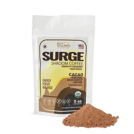 SURGE Organic Coffee Substitute Mushroom blend Reishi Maitaki Cordyceps Chaga Lion's Mane 65% Dark Cacao Ashwagandha Cinnamon Clove for Instant Focus + Adaptogens & Antioxidants Great Chocolate taste 33 Servings