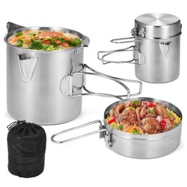 Lixada Camping Pot 1L Stainless Steel Cup Cooking Kettle with Lid and Handle for Camping Hiking Fishing Picnic