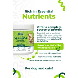 SPIRU PAW Spirulina-Based Powder for Pets Produced in The Atacama Dessert - Natural Supplement Nutrient-Rich, Essential Amino Acids & Prebiotics - 8 oz