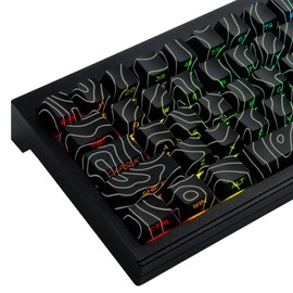 Hyekic 128 Keys PBT Keycaps, Black Topographic Side Printed Shine Through Keycaps, Cherry Profile Dye Sublimation Keycaps for Cherry MX Switch ANSI & ISO Layout Mechanical Keyboards