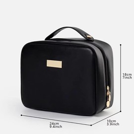 Large Capacity Makeup Bag,Portable PU Toiletry Pouch with Handle and Divider Flat Lay Cosmetic Case for Women Travel