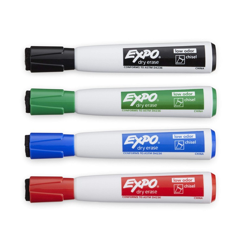 EXPO 1944728 Magnetic Dry Erase Markers with Eraser, Chisel Tip,