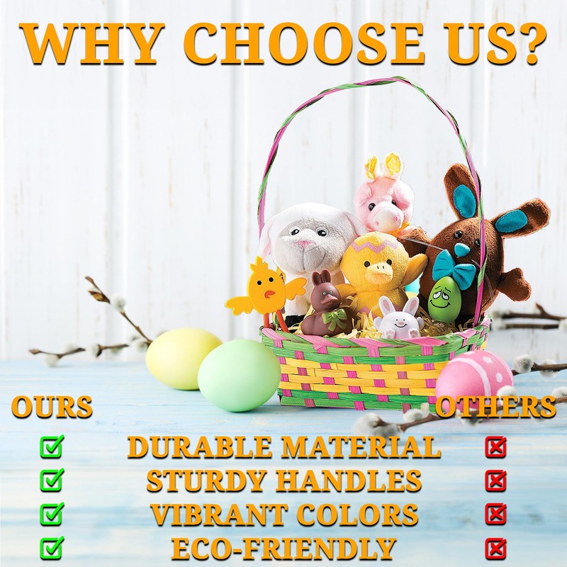 Multicolored Rectangular Easter Baskets - Bulk set of 12, Each