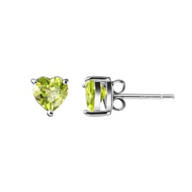 Franki Baker Natural Facetted Heart Shaped Green Peridot & Sterling Silver Stud Earrings. Size: 6mm