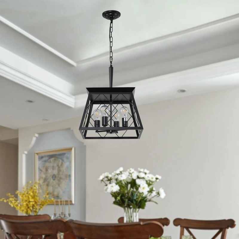 Ship From USA,4-Light Farmhouse Chandeliers for Dining Room Black(No Bulbs)Design