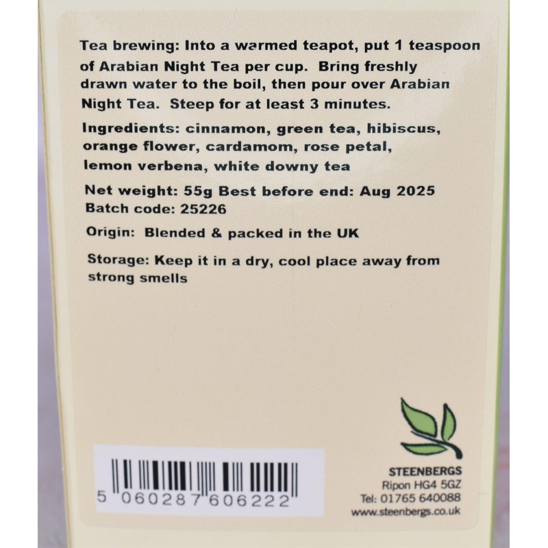 Steenbergs Arabian Nights Green Tea with Cinnamon, Flowers and Spices