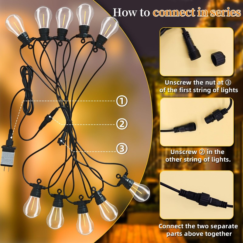 BYIZO LED Outdoor String Lights with 20 Shatterproof Edison Bulbs,