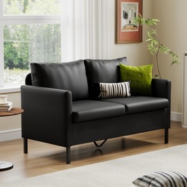 TYBOATLE Modern Faux Leather Small Couches for Small Spaces, Comfy Upholstered Love Seat for Bedroom, 2 Seater Mini Couch for Apartment, Dorm, Office, Black