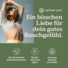 NATURE LOVE® Probiona cultures complex - 20 bacterial strains + organic inulin - 180 gastro-resistant capsules - high-dose: 20 billion CFU per daily dose - vegan, produced in Germany