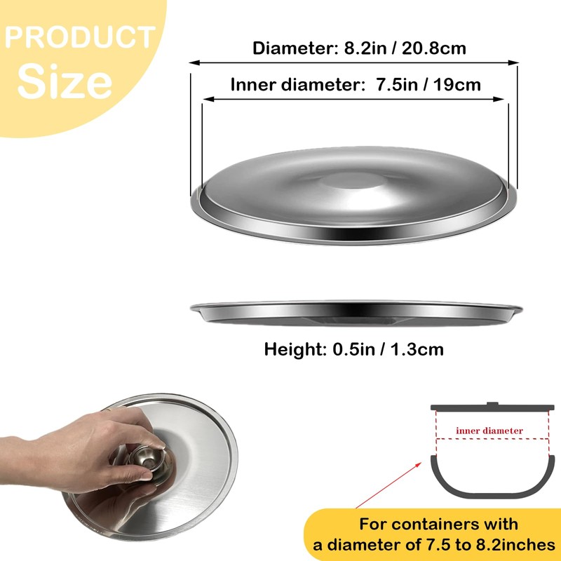 3Pcs Stainless Steel Pot Cover 7.9Inch Pan Lid Universal Lid