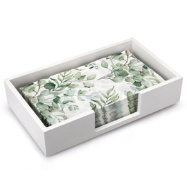 Wooden Napkin Holder Guest Towels Holder Flat Bathroom Napkin Holder Caddy Paper Hand Towel Tray for Table Countertop Towel Holder Baskets White Wood Modern Napkins Holder Bathroom Accessories