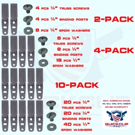 Quick Clip Pro Holster Tough Grip Clips, 3 Hole Adjustable Cant for IWB OWB Kydex, Leather, Hybrid Holster Making. Tuckable Black Plastic w/ Chicago Screw Hardware Made in USA (1.5" 4-Pack)