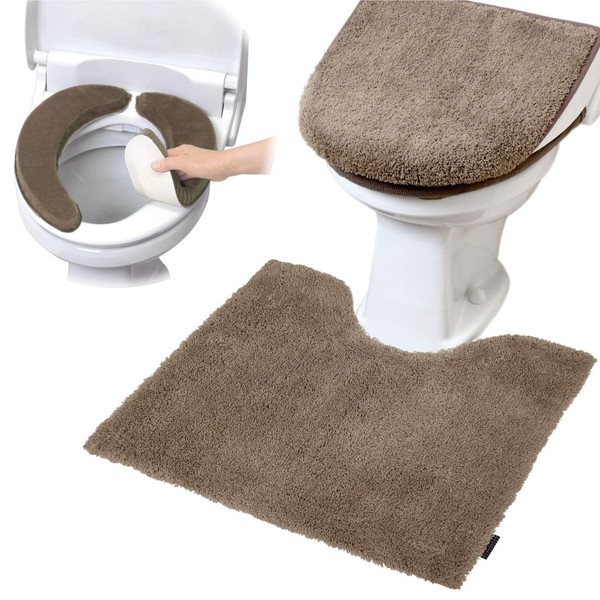 Yokozuna Creation Bath Toiletries (Toilet Mat, Lid Cover, Toilet Seat Cover Set; Modernist Mocha)