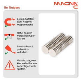 Magna-C® Pack of 30 Strong Neodymium Magnets, 12 x 2 mm, Strong Disc Magnets for Whiteboard, Magnetic Strips, Fridge, Magnetic Boards