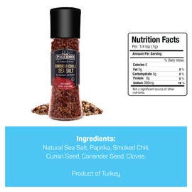 Papa Palermo Smoked Chili Pepper Sea Salt Seasoning with Grinder, Kosher, All Natural, No Additives, 7.2oz