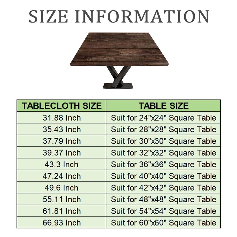 SPLINDO Wood Grain Square Table Cloth Fitted Tablecloth Cover Dark