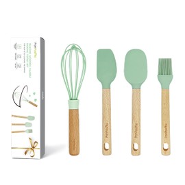 Silicone Mini Spatulas Set with Pastry Brush and Whisk, Small Kitchen Tools Nonstick Cookware For Cooking, Baking And Serving - Mint Green - 4 Piece