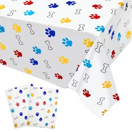 SAVITA 2pcs Paw Print Tablecloth, 107x53in Large Puppy Table Cover Dog Table Cloth Paw Print Party Supplies for Dog Pet Themed Party Decorations Favors