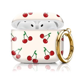 Cute Case Cover Compatible with AirPods 4th Generation 2024, Shockproof for Women & Girls with Cute Golden Round Buckle – Protective, Anti-Drop Design(Cute Cherry)