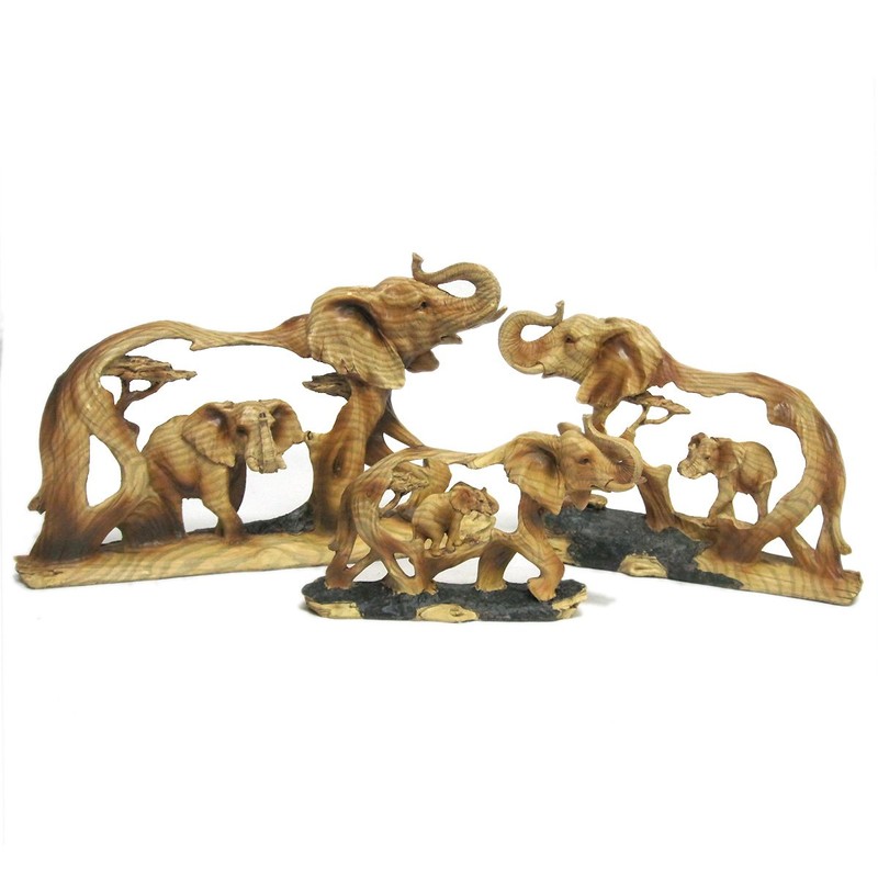 Elephant and Baby Walking in The Wild Faux Wood Figurine